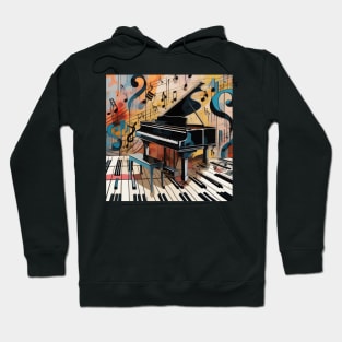 Abstract image of a piano and musical symbols Hoodie